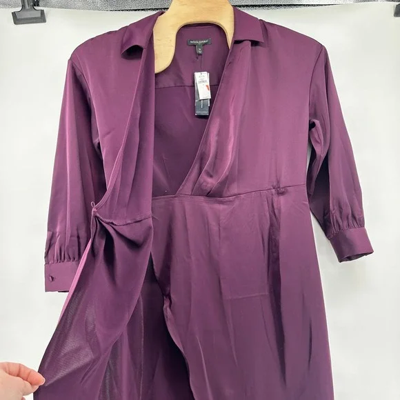 Banana Republic‎ Satin Collar Wrap Purple Midi Dress Size 14 NWT - Pinot Noir - Picture 13 of 15